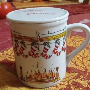 The TOSCANY Collection Christmas Mug with Fireplace and Stockings Design